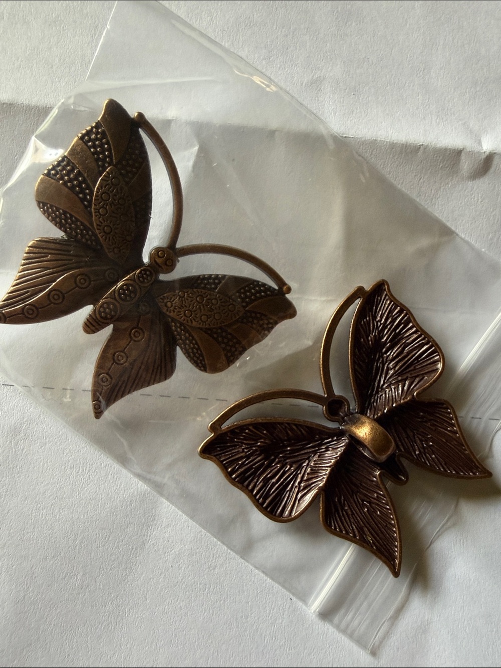 Bronze Butterfly Pendant Pair - Decorative Metal Wings